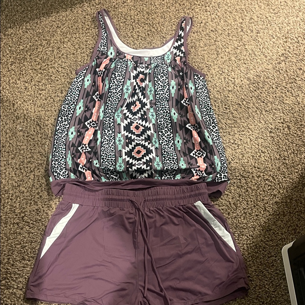 Purple Aztec Tank & Shorts Set